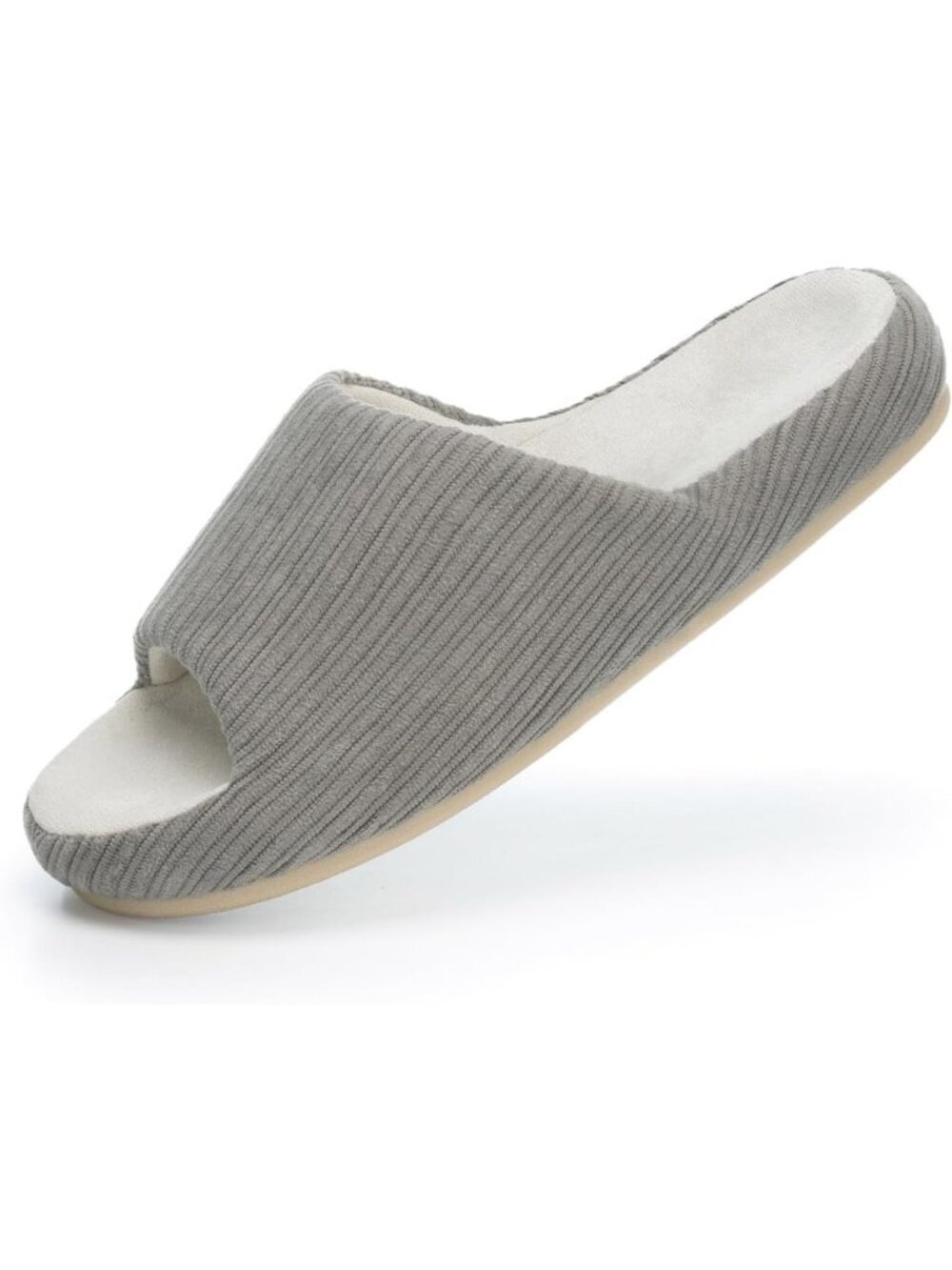Women's Grey Pull-On Classic Memory Foam House Open Toe Soft Fit Slipper Shoes